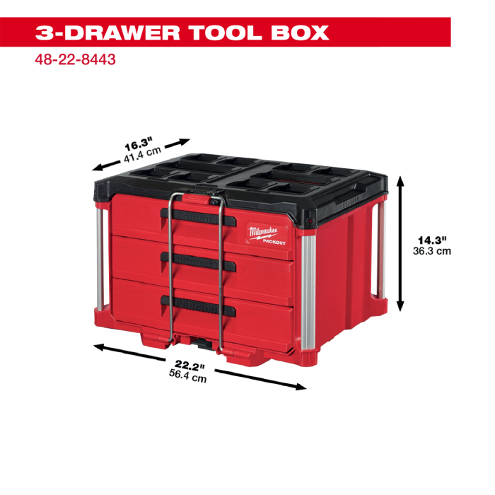 Milwaukee PACKOUT 3段引き出しツールボックス 48-22-8443 | 工具収納