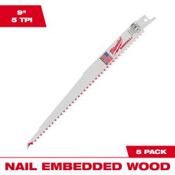 NAIL WOOD 釘入り木材用レシプロソーブレード 5TPI 229mm (5本パック)